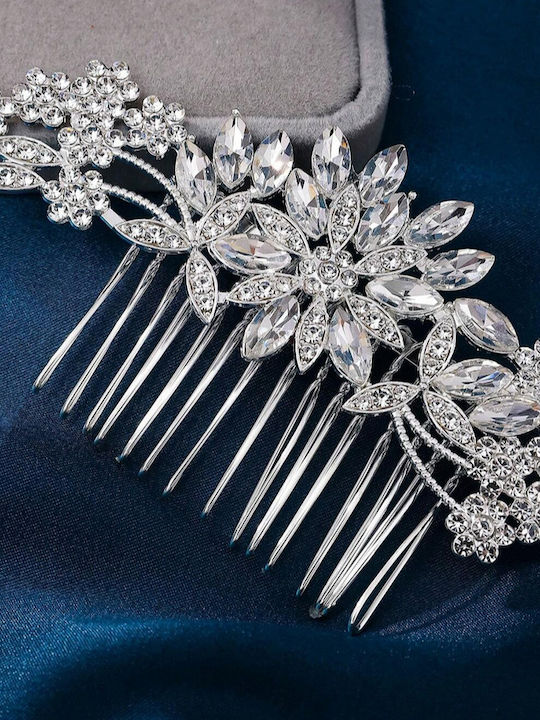 Official Dazzling Princess Floral Tiara Comb Crown with Wonderful Diamonds and Shiny Rhinestones in Silver