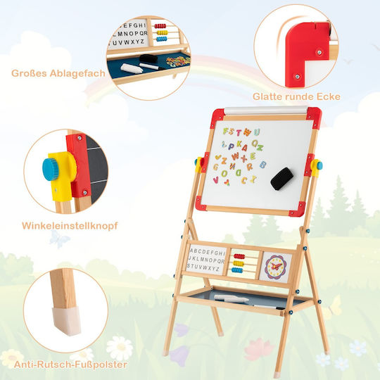 Costway 3-in-1 Artistic Easel Kids Wood Double-Sided Blackboard Painting Paper Hy10095