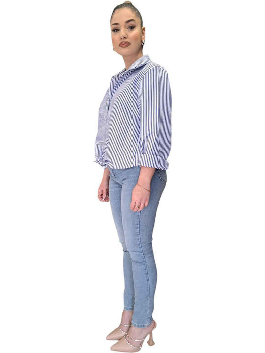 Women's Striped Long Sleeve Shirt Blue
