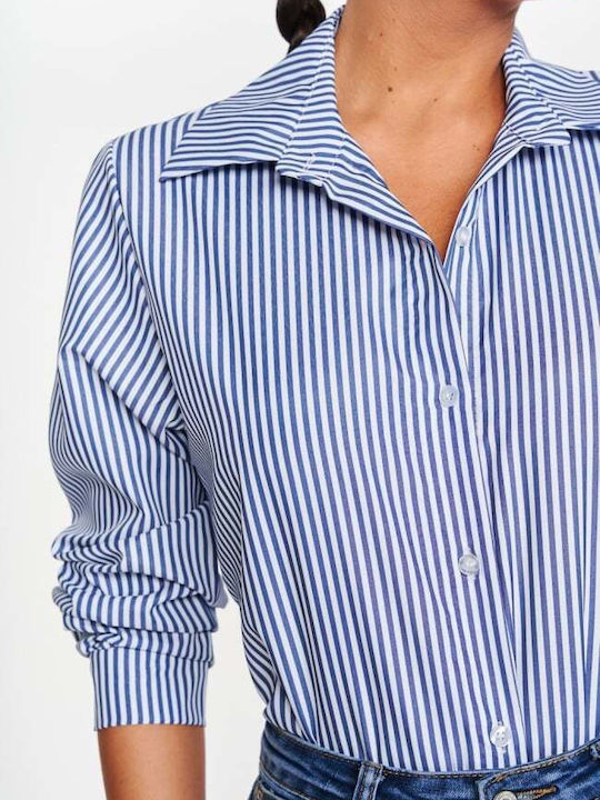 Women's Striped Long Sleeve Shirt Blue
