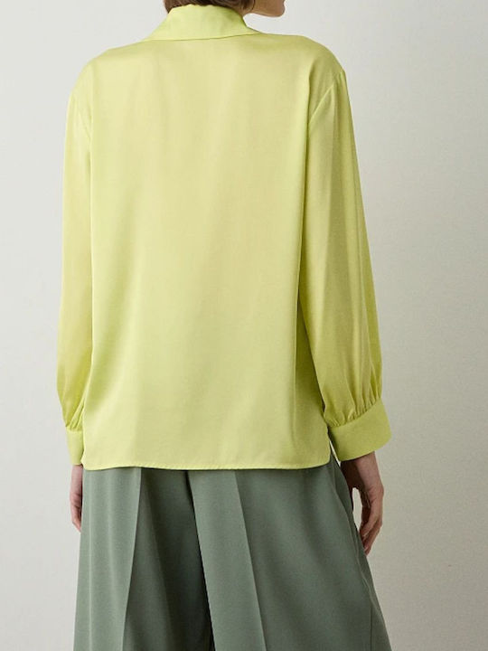 Women's Satin Long Sleeve Shirt Yellow