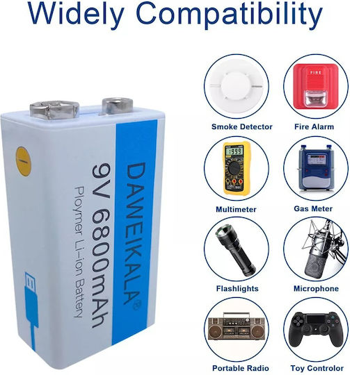 Επαναφορτιζόμενη Type C Μπαταρία 9v Daweikala 6800mah