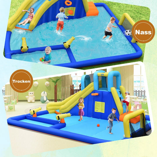 Costway Aufblasbare Hüpfburg Soccer Fun mit Rutsche für 3-12 Jahre Blau