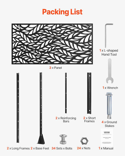 Vevor Metallzaunpaneel in Schwarz Farbe 1.82x1.19m