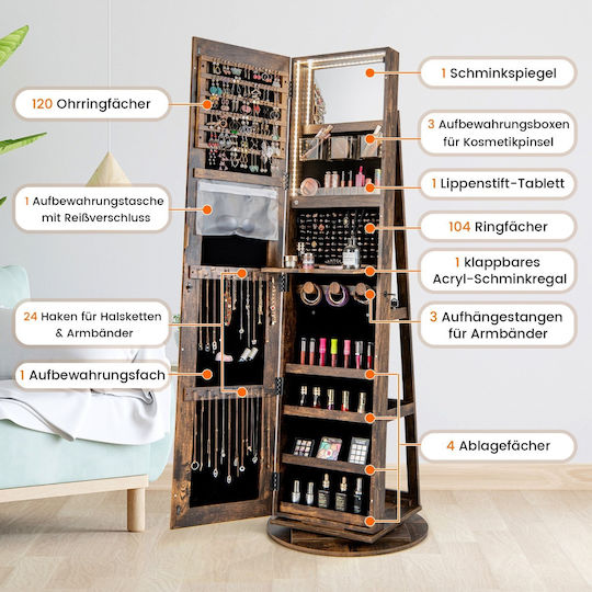 Costway Boden- oder Standspiegel mit Beigen Holzrahmen