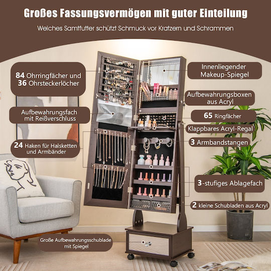 Costway Boden- oder Standspiegel mit Braune Holz Rahmen