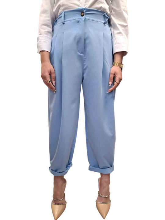 Women's Fabric Capri Trousers Loose Fit Light Blue