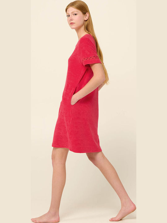 Women's Solid Terry Beach Dress with Pockets Vamp 80% Cotton 20% Polyester 22586 Fragola