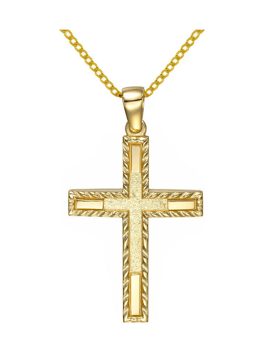 Papoulidis Jewellery Ανδρικός Χρυσός Σταυρός 14Κ Διπλής Όψης χωρίς Αλυσίδα