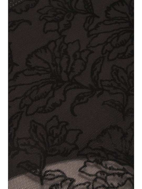 High-waisted Women's String with Lace Black