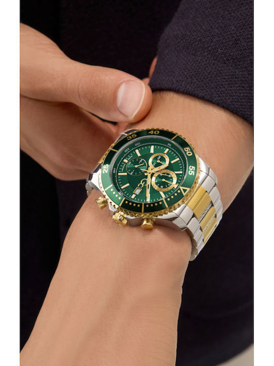 GC Watches Ανδρικό Ρολόι 44mm Χρονογράφος Μπαταρίας με Χρυσό Μεταλλικό Μπρασελέ