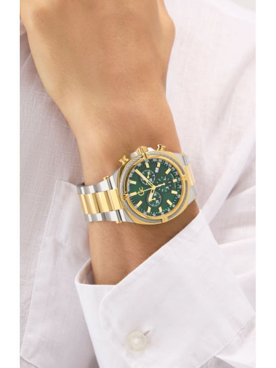 GC Watches Ανδρικό Ρολόι 43mm Χρονογράφος Μπαταρίας με Χρυσό Μεταλλικό Μπρασελέ