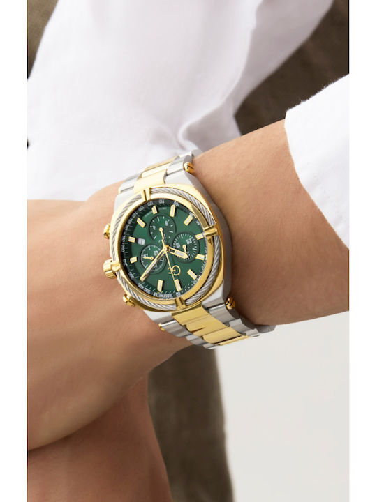 GC Watches Ανδρικό Ρολόι 43mm Χρονογράφος Μπαταρίας με Χρυσό Μεταλλικό Μπρασελέ