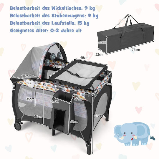 Costway Playpen with Changing Table & Mattress Gray 102x72cm