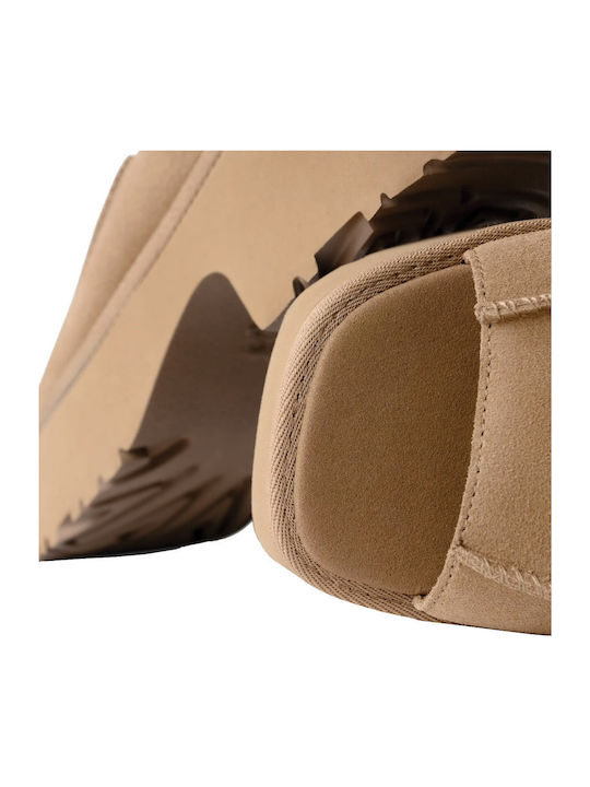 New Heights Slippers Suede Mules with Chunky High Heel in Beige Color