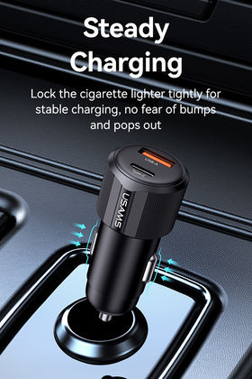 Usams Auto-Ladegerät 60W Schnellladung mit Anschlüssen: 1xUSB 1xType-C Schwarz Farbe