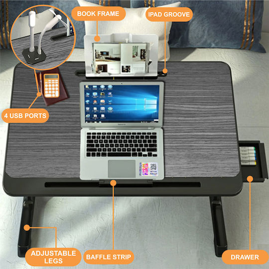 Linomag Tabelul pentru Laptop Adjustable, Foldable, 60cm x 40cm x 27cm ~ 40cm