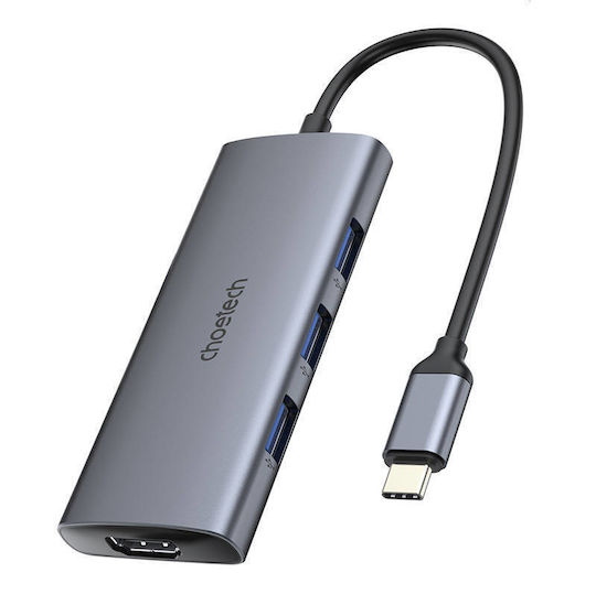 Choetech USB-C Docking Station με 4K PD Ethernet Γκρι (HUB-M19)