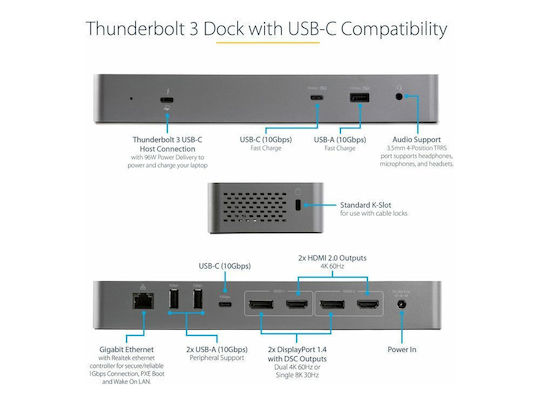 StarTech USB-C / USB-A Docking Station mit 4K PD Ethernet Gray (TB3CDK2DHUE)