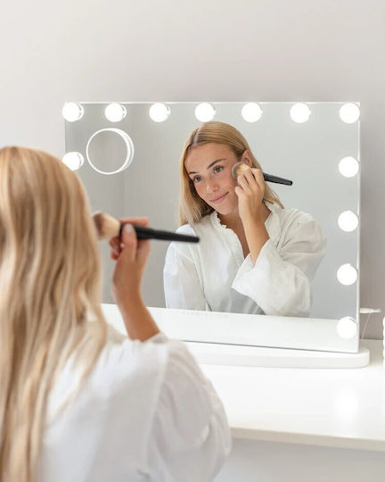 Flamingueo Makeup Mirror Wall with Light 15x15cm White
