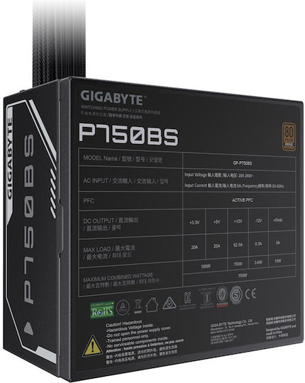 Gigabyte 750W Μαύρο Τροφοδοτικό Υπολογιστή Full Wired 80 Plus Bronze (GP-P750BS)