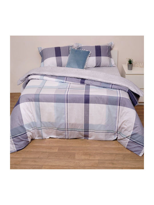 Viopros Duvet Cover Set Cotton Satin Queen with 2 Pillowcases 220x240 Cooper Blue
