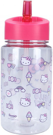 Vadobag Sticlă Pentru Copii Hello Kitty Din Plastic Cu Pai Transparent 450ml