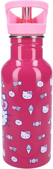 Vadobag Kinderflasche Hallo Kitty Rostfreier Stahl mit Strohhalm Rosa 500ml (Verschiedene Designs/Farben)