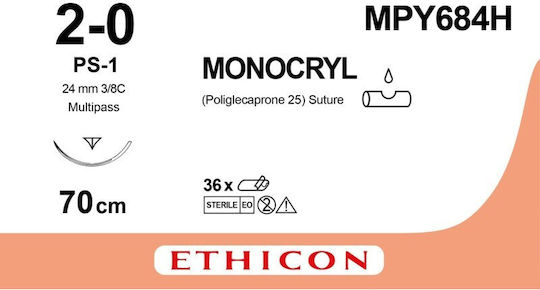 Ethicon Monocryl 2/0 Dissolvable Surgical Suture 24mm MPY684H