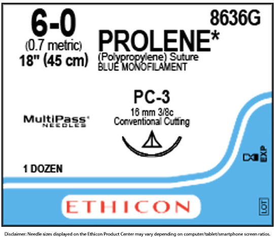 Ethicon Surgical Sutures Length 45cm Prolene 6/0