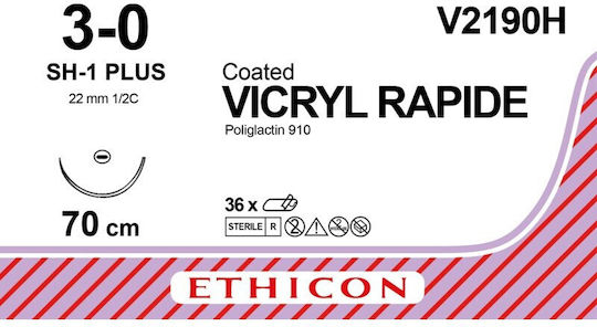 Ethicon Vicryl 3/0 Dissolvable Surgical Sutures Length 70cm with Needle 22mm