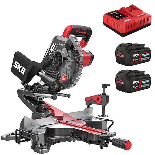 Skil 20V Battery Miter Saw Sliding with Laser Cutting Guide and 216mm Disc Diameter 2x5Ah