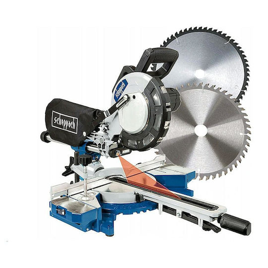 Scheppach Kapp- und Gehrungssäge Elektrisch 2000W mit Schnittführung Laser & Scheibendurchmesser 216mm