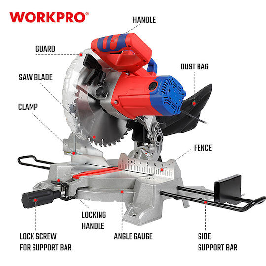 WorkPro Fierăstrău circular cu Putere 1800W și Disc de tăiere cu diametrul 255mm