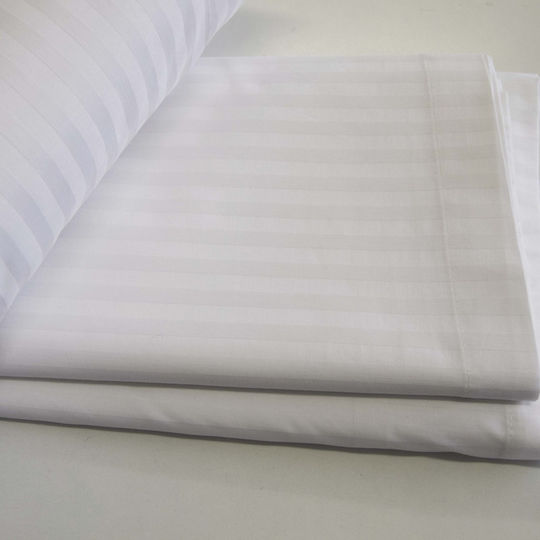 Decocraft Satin Stripe Hotel Sheet White Single 170x260cm Cotton & Polyester