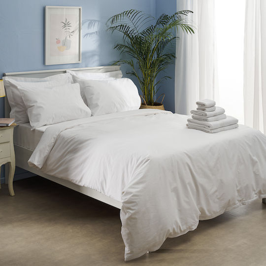 Charalambidis Textiles Salonica Hotelbettlaken Angepasst Weiß Doppel 200x260cm Baumwolle und Polyester 1Stück