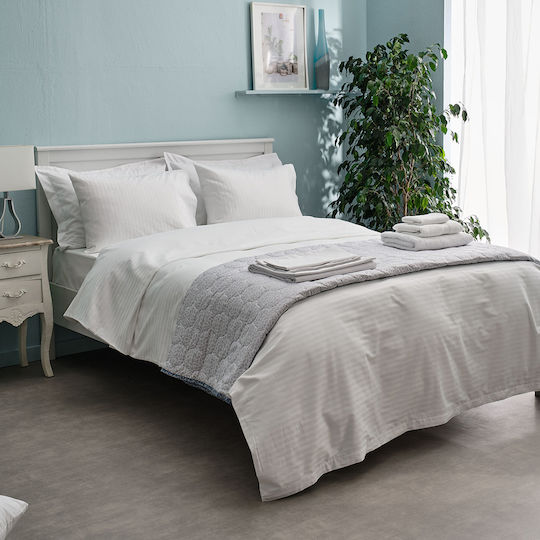 Charalambidis Textiles Satin Stripe Hotelbettlaken Weiß Doppel 210x270cm 1Stück
