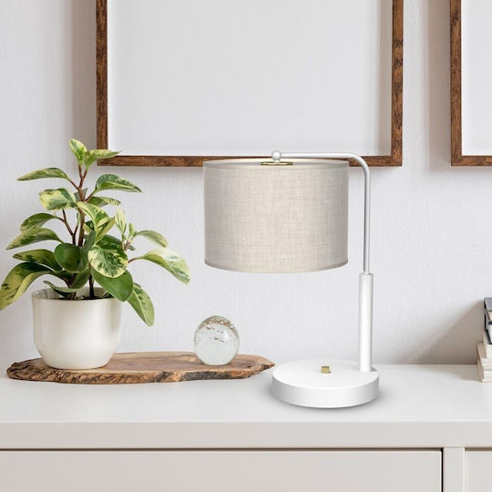 Eko Light Lino Metal Lampă de masă pentru Soclu E27 cu Abajur Alb și Bază