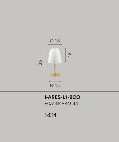 Fan Europe Ares Glass Table Lamp for E14 Socket with White Shade and Gold Base