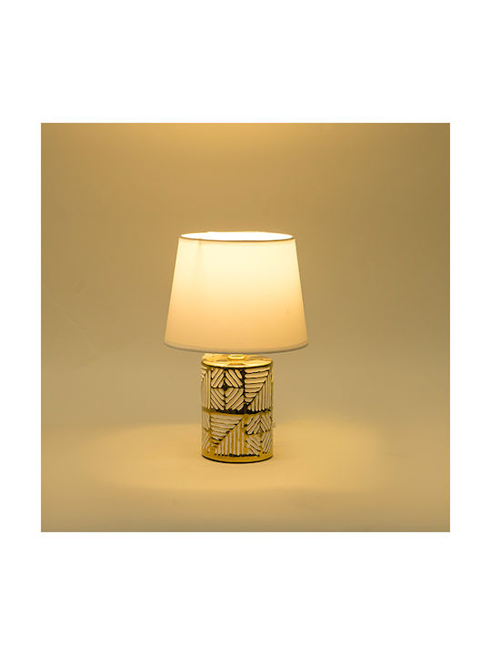 Eurolamp Ceramic Table Lamp for Socket E14 with White Shade and Gold Base