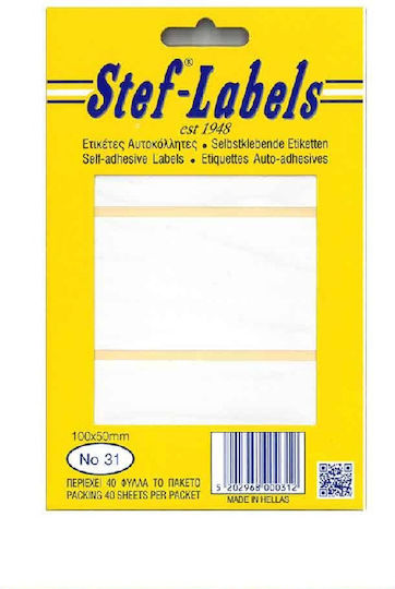 Stef Labels 1 Piece Rectangular Self-Adhesive Labels in White Colour 100x50mm