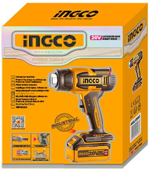 Ingco HGLI2003 Топло Въздушно Пистолет 20V Solo с Настройка На Температурата до 550°C