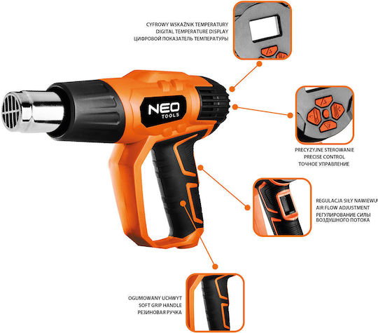 NEO 4-710 Πιστόλι Θερμού Αέρα 2000W με Ρύθμιση Θερμοκρασίας εως και 600°C
