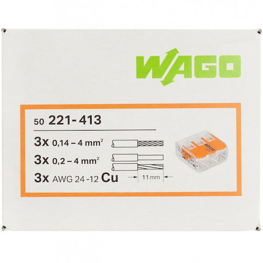 Wago Compact 221-413 Universal Quick Connector 3x 0.2-4.0mm² Wire Cable 450v 32a Original 10pcs