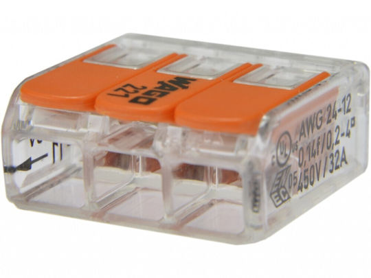 Wago Compact 221-413 Universal Quick Connector 3x 0.2-4.0mm² Wire Cable 450v 32a Original 10pcs