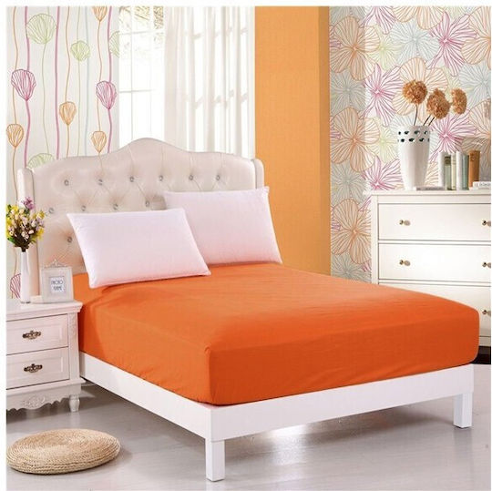 Pucioasa Cearceafuri De Pat Dublu 140x200+25cm Cu Hugger Din Cauciuc Portocaliu