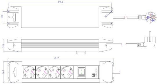 Bachmann Захранваща лента 4 Позиции с USB-A и Кабел 2м Черен