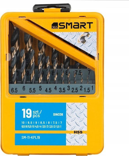 Smart Set of 19 Diamond Drills HSS with Cylindrical Shank for Metal