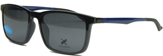 Eyecroxx 589 C1 Clip-On Herren eckige schwarze Acetat-Korrektionsbrille