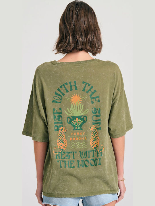 Γυναικείο Oversized T-shirt Ριγέ Χακί